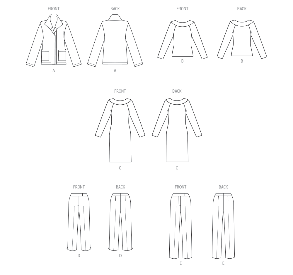 Butterick Pattern B6975 Misses' Jacket, Knit Top and Dress, and Pants