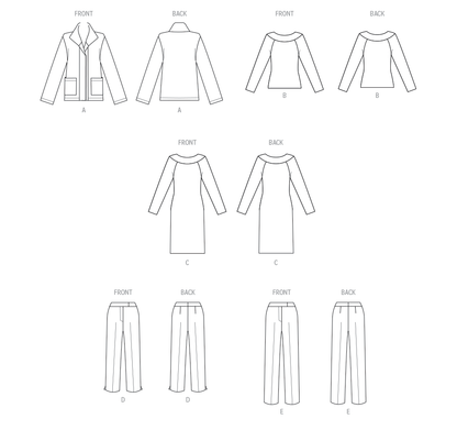 Butterick Pattern B6975 Misses' Jacket, Knit Top and Dress, and Pants