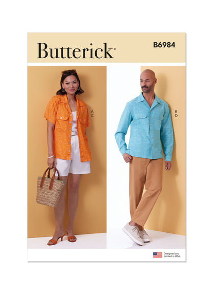 Butterick Pattern B6984 Unisex Shirts, Shorts and Pants