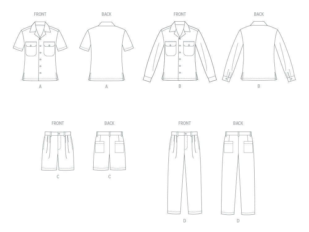 Butterick Pattern B6984 Unisex Shirts, Shorts and Pants