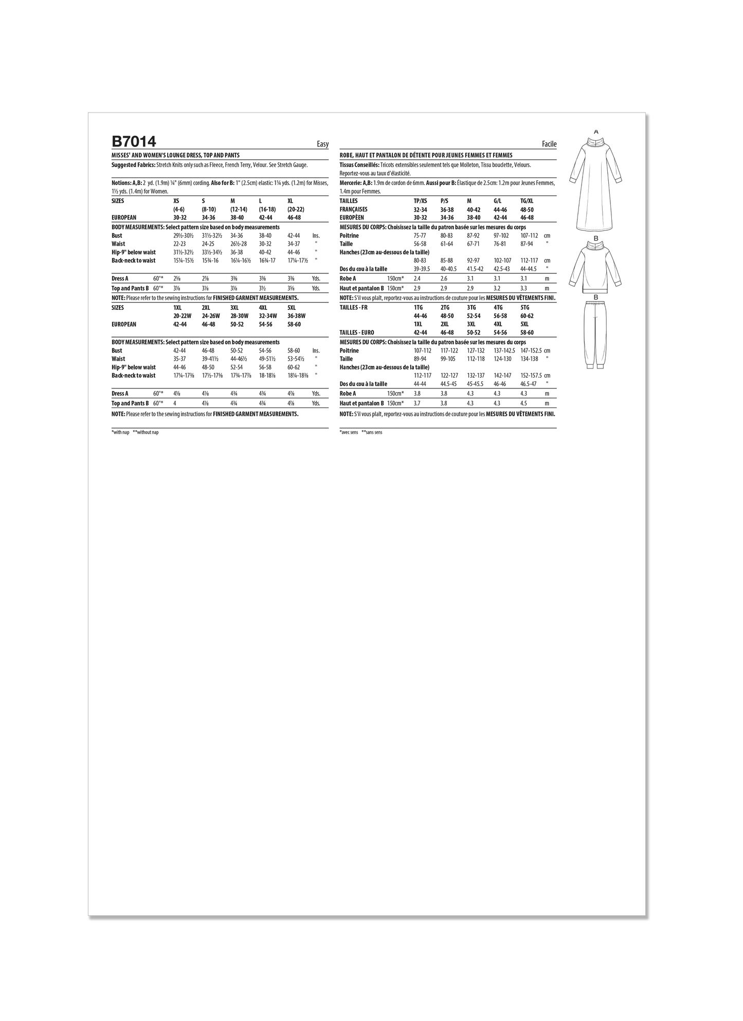 Butterick Pattern B7014 Misses' and Women's Lounge Dress, Top and Pants
