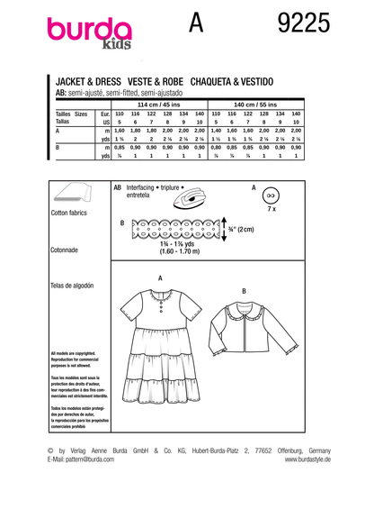 Burda Pattern B9225 Children's Jacket & Dress