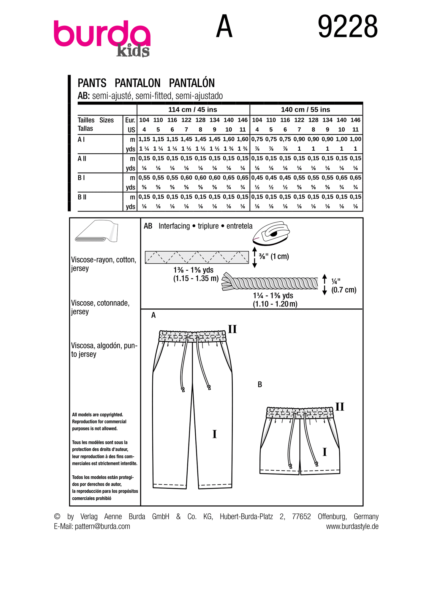 Burda Pattern B9228 Children's Pants