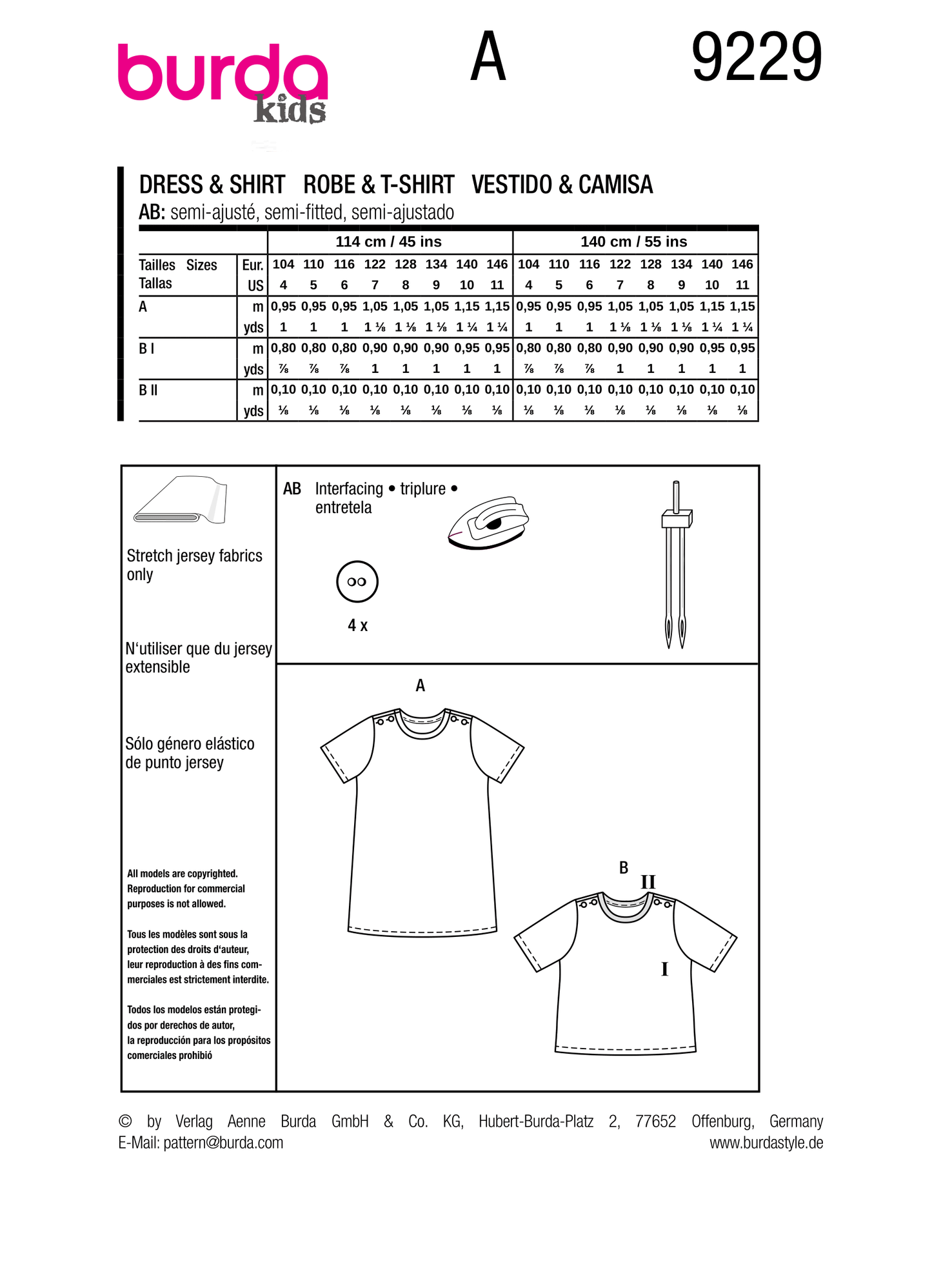 Burda Pattern B9229 Children's Dress & Shirt