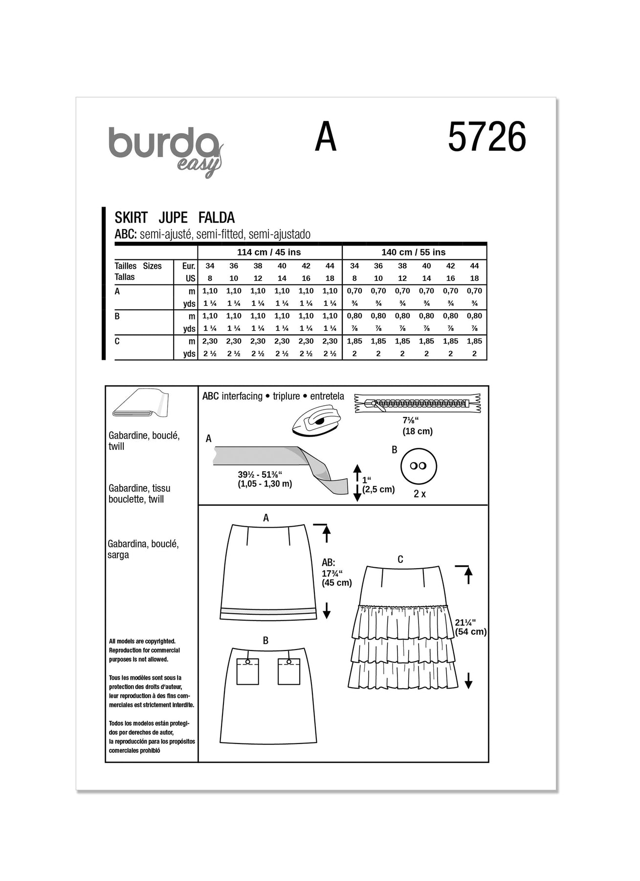 Burda Pattern 5726  Misses' Skirt Pants