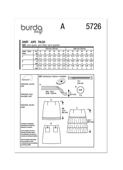 Burda Pattern 5726  Misses' Skirt Pants