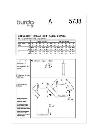 Burda Pattern 5738  Misses' Dress & T-Shirt