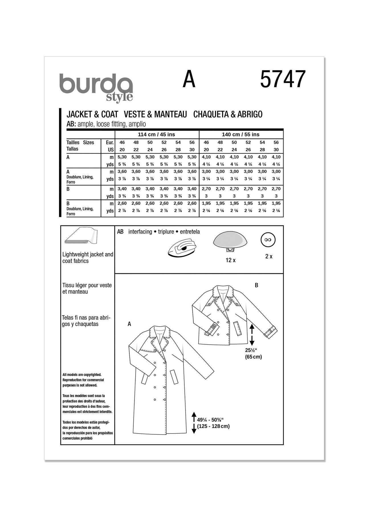 Burda Pattern 5747 Misses' Jacket & Coat