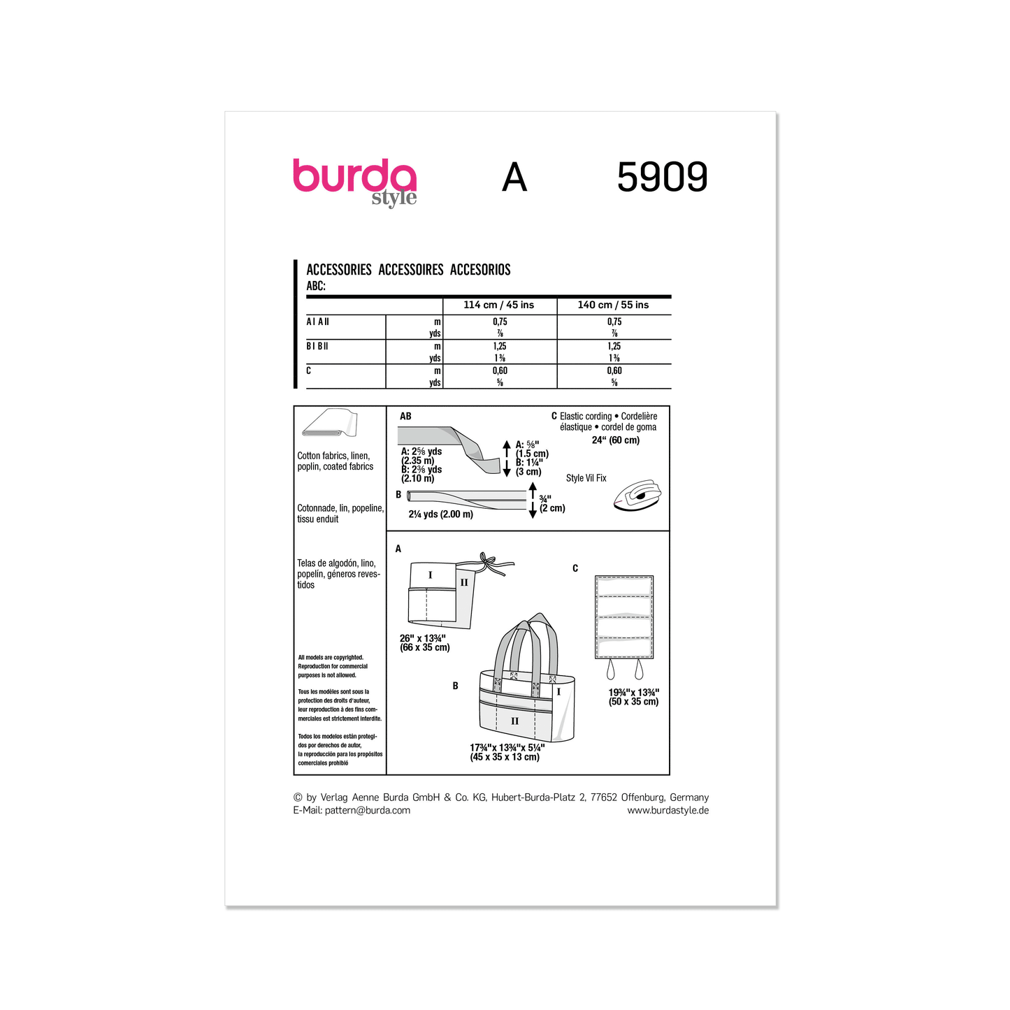 Burda Pattern 5909 Accessories