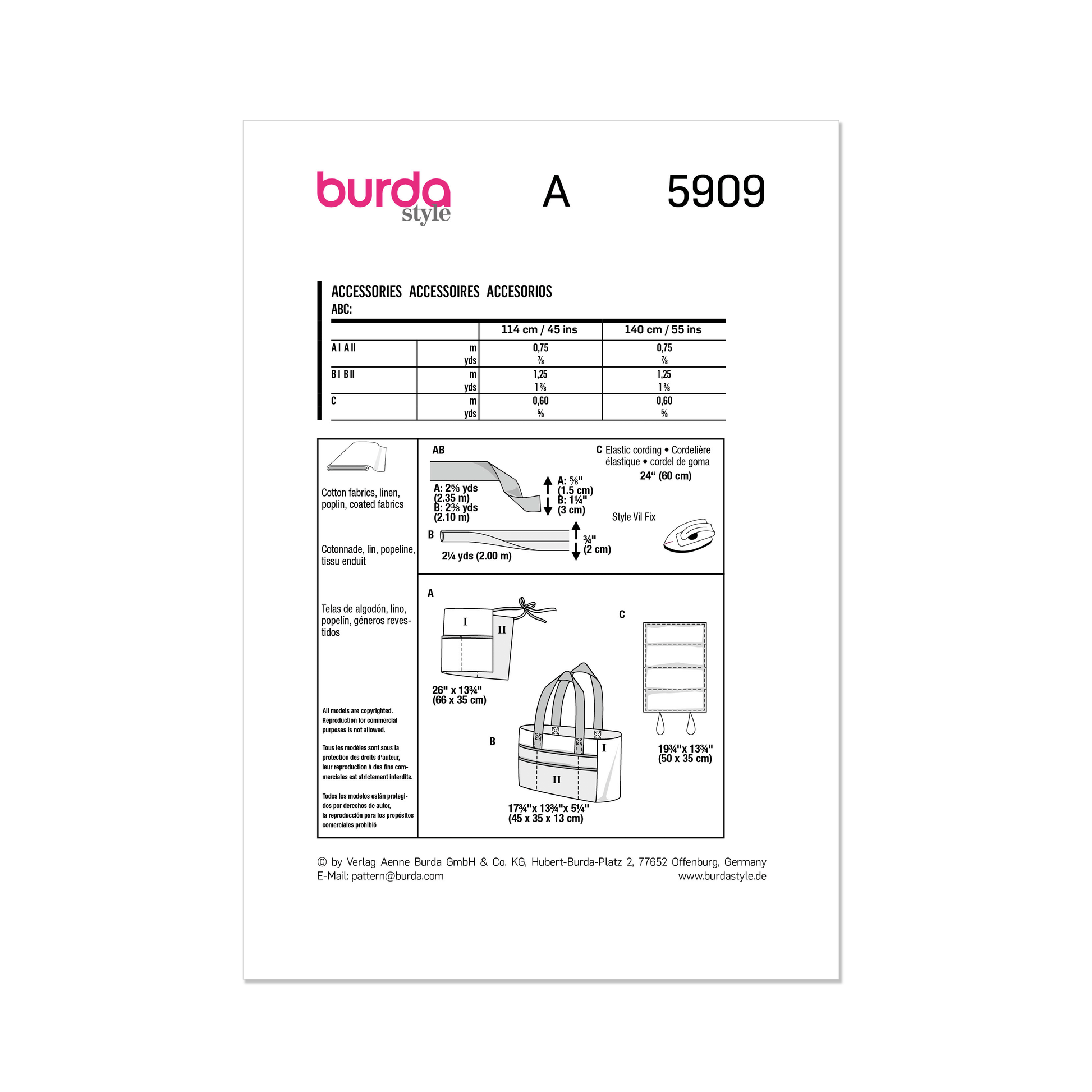 Burda Pattern 5909 Accessories