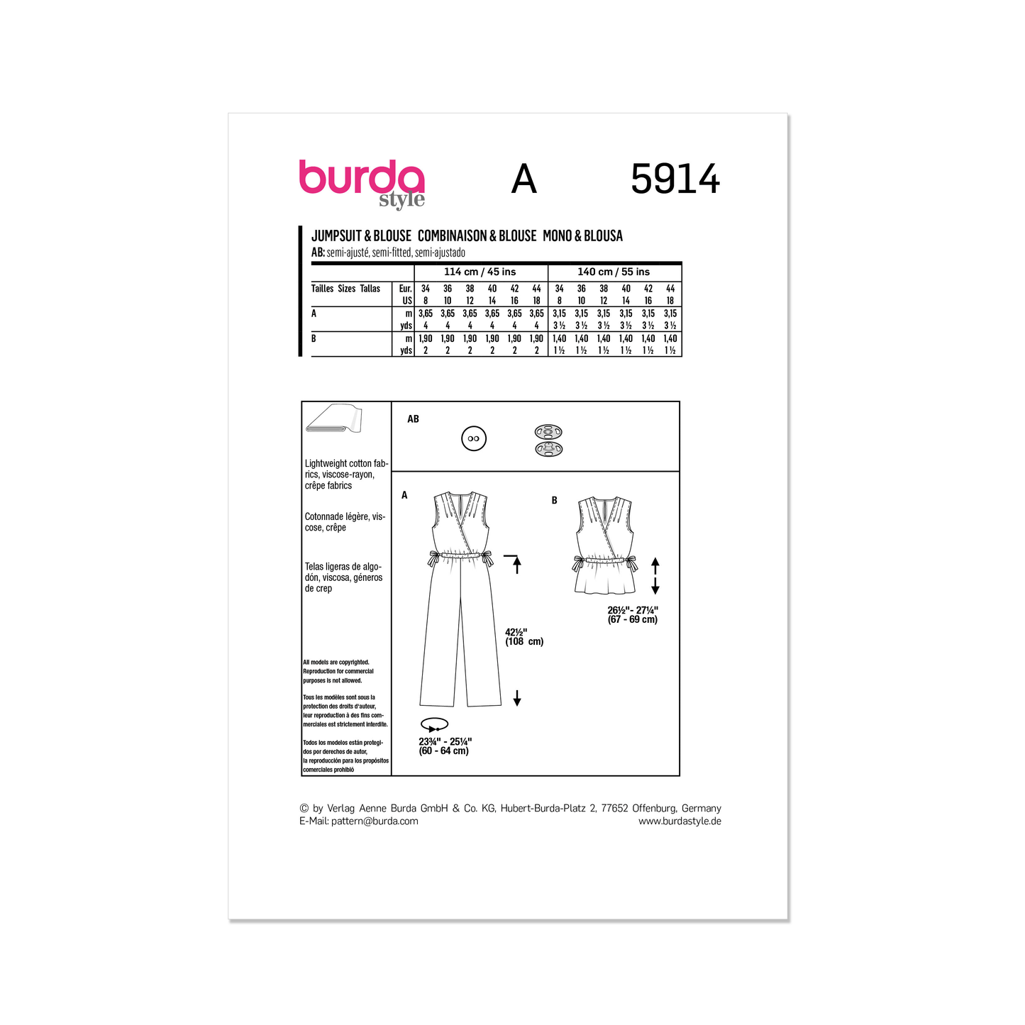 Burda Pattern 5914 Misses' Overall & Blouse