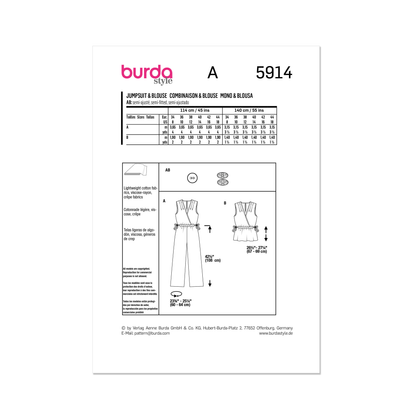 Burda Pattern 5914 Misses' Overall & Blouse