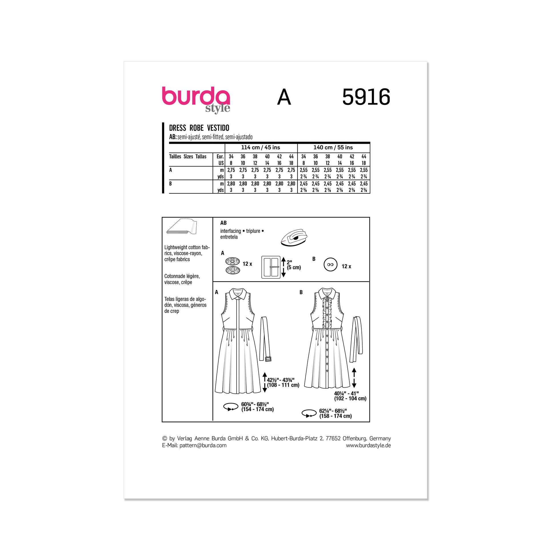 Burda Pattern 5916 Misses' Dress