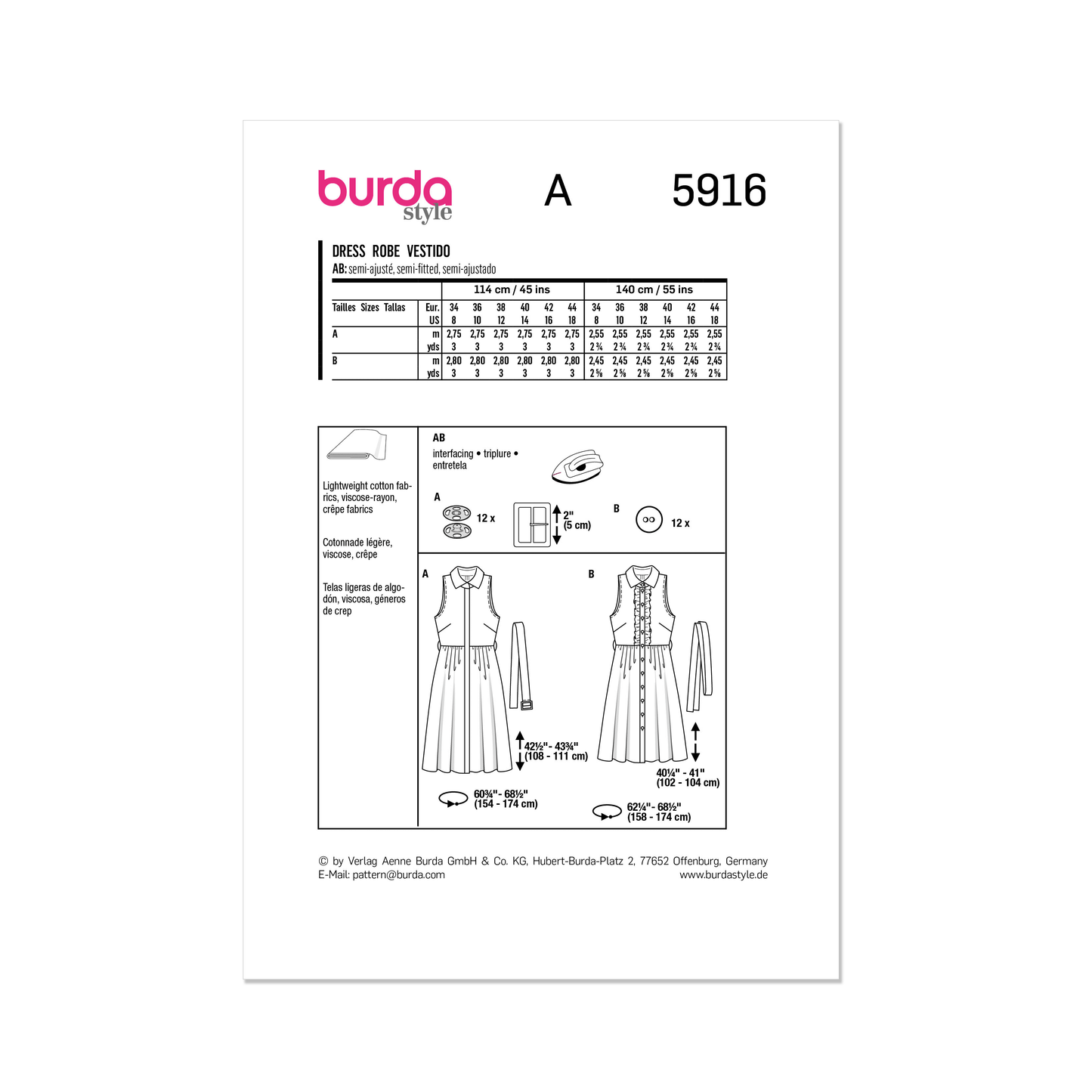 Burda Pattern 5916 Misses' Dress