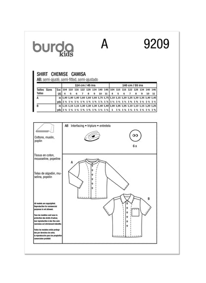 Burda Pattern 9209 Children's Shirt