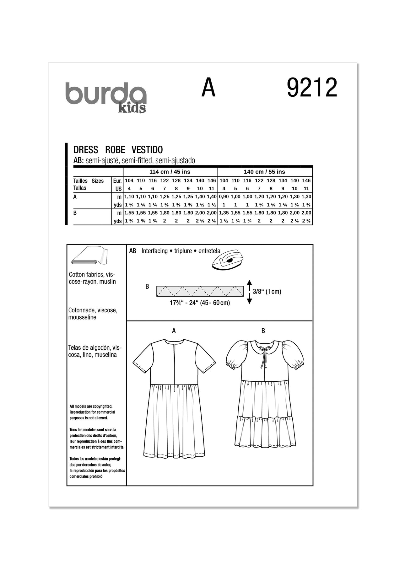 Burda Pattern 9212 Child's Dress