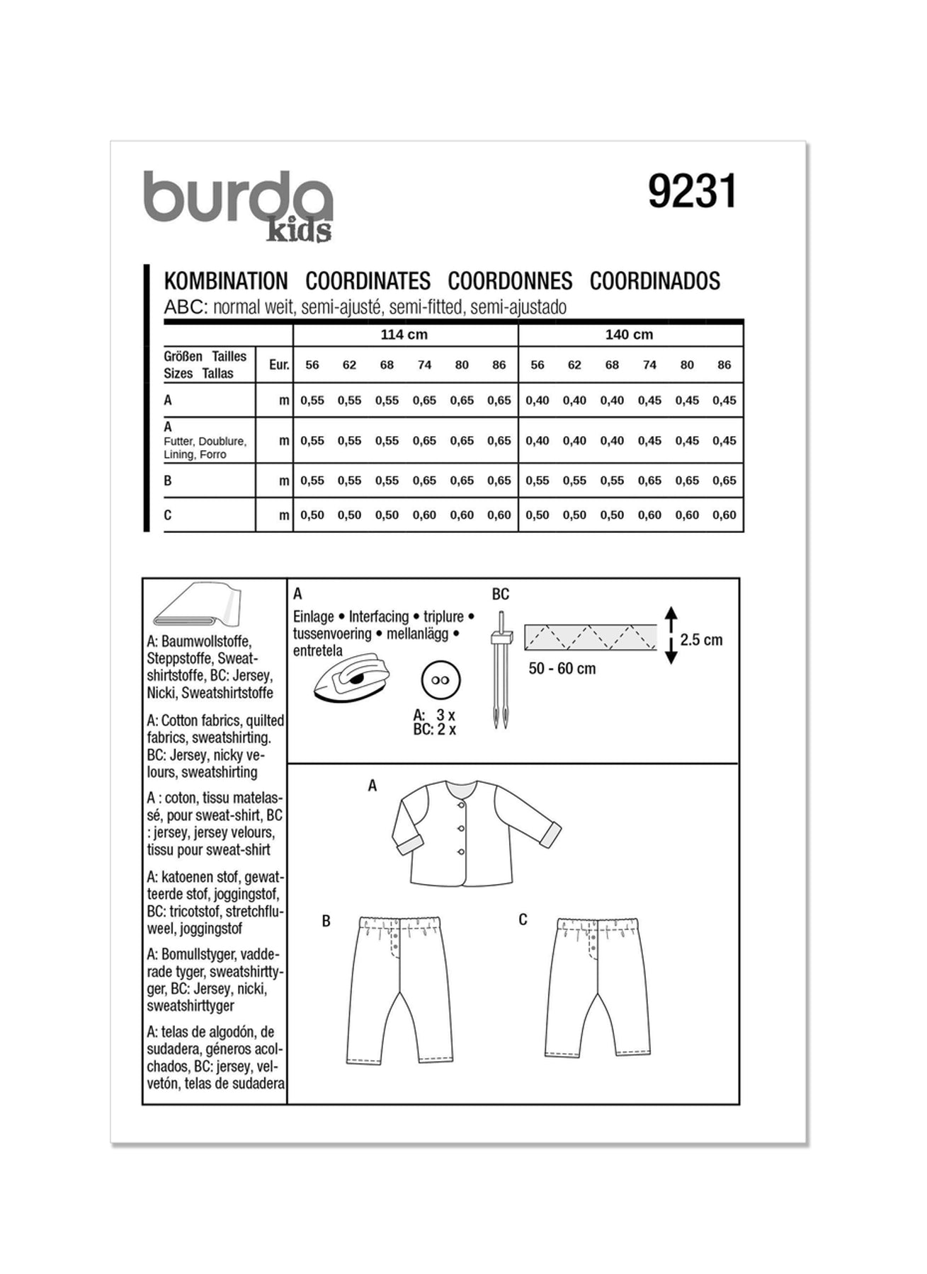 Burda Pattern 9231 Babies' Coordinates