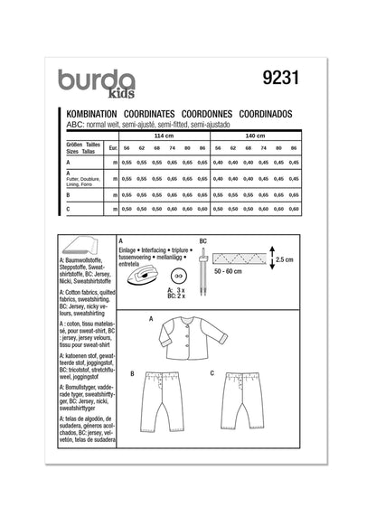 Burda Pattern 9231 Babies' Coordinates