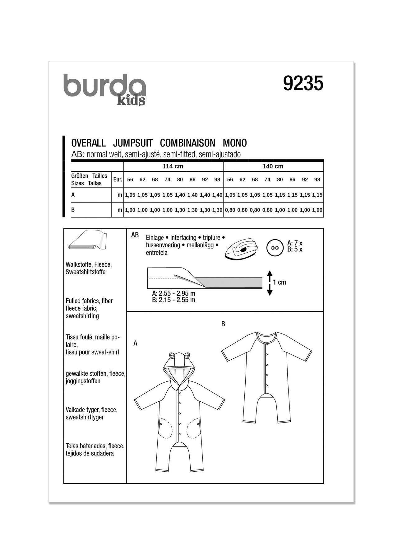 Burda Pattern 9235 Babies' Jumpsuit