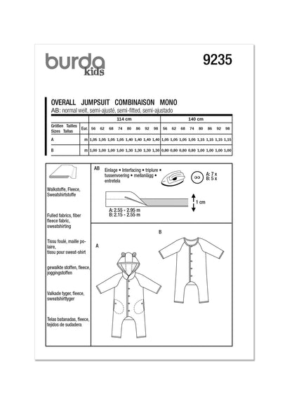 Burda Pattern 9235 Babies' Jumpsuit