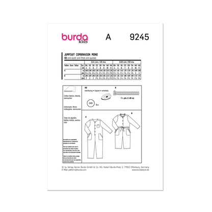 Burda Pattern 9245 Child Sportswear