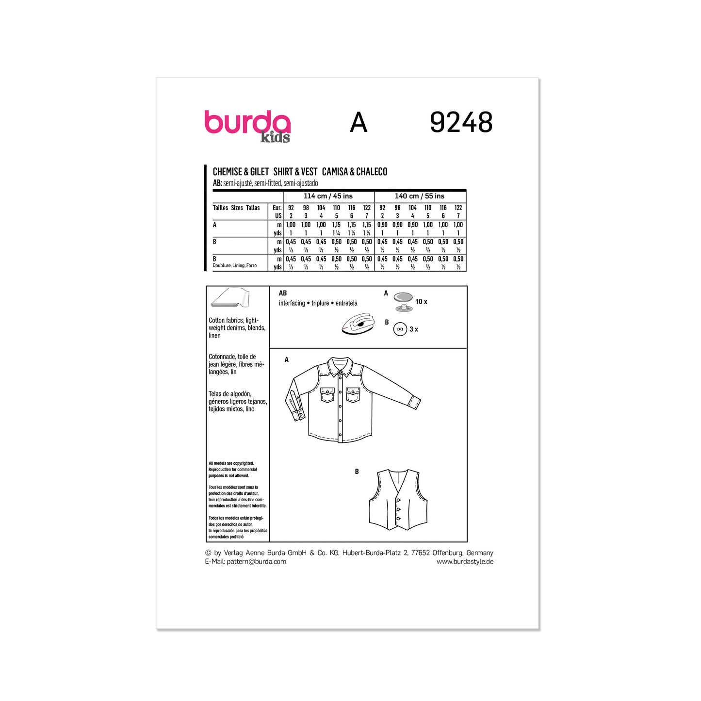 Burda Pattern 9248 Child Top/Vest