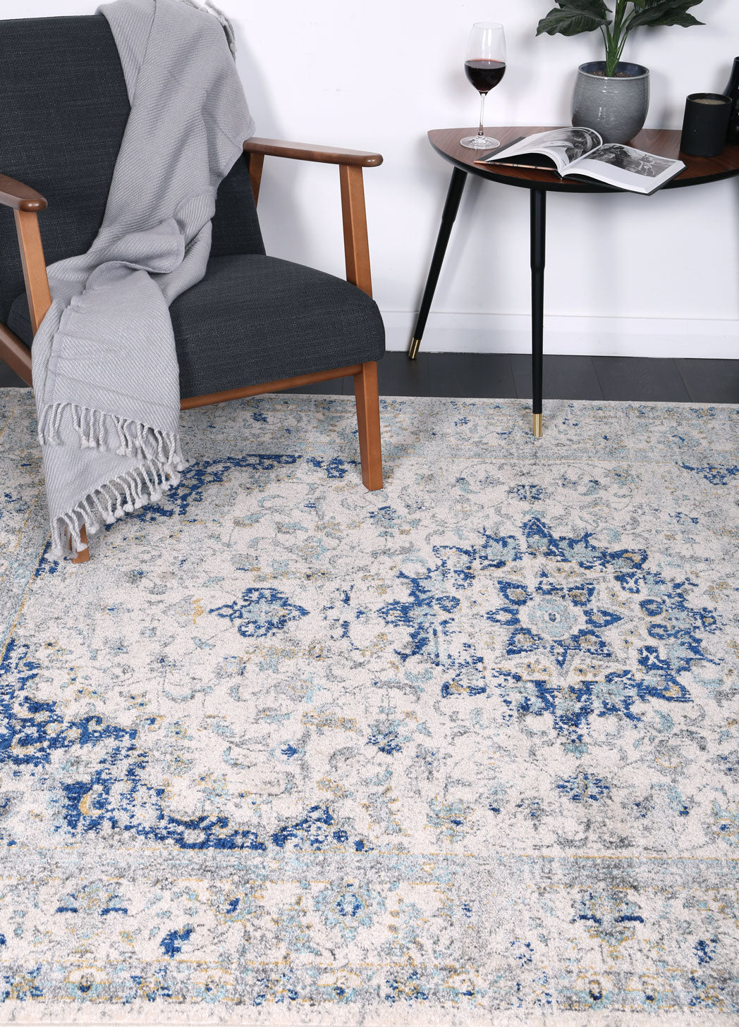 Delicate Magnificance Ivory and Blue Rug