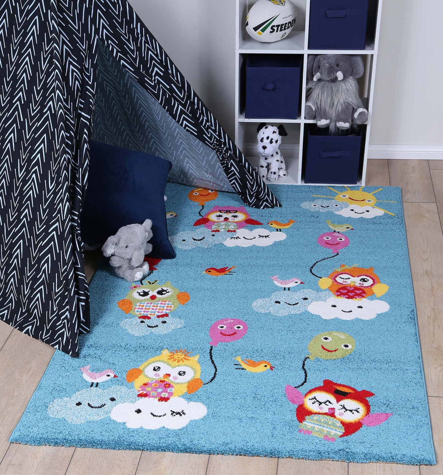 Happy Feet Baby Birds Blue Kids Rug