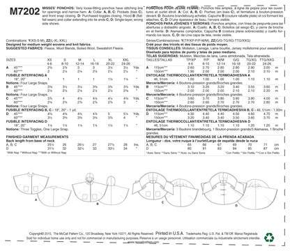 McCall's Pattern M7202 Misses' Ponchos