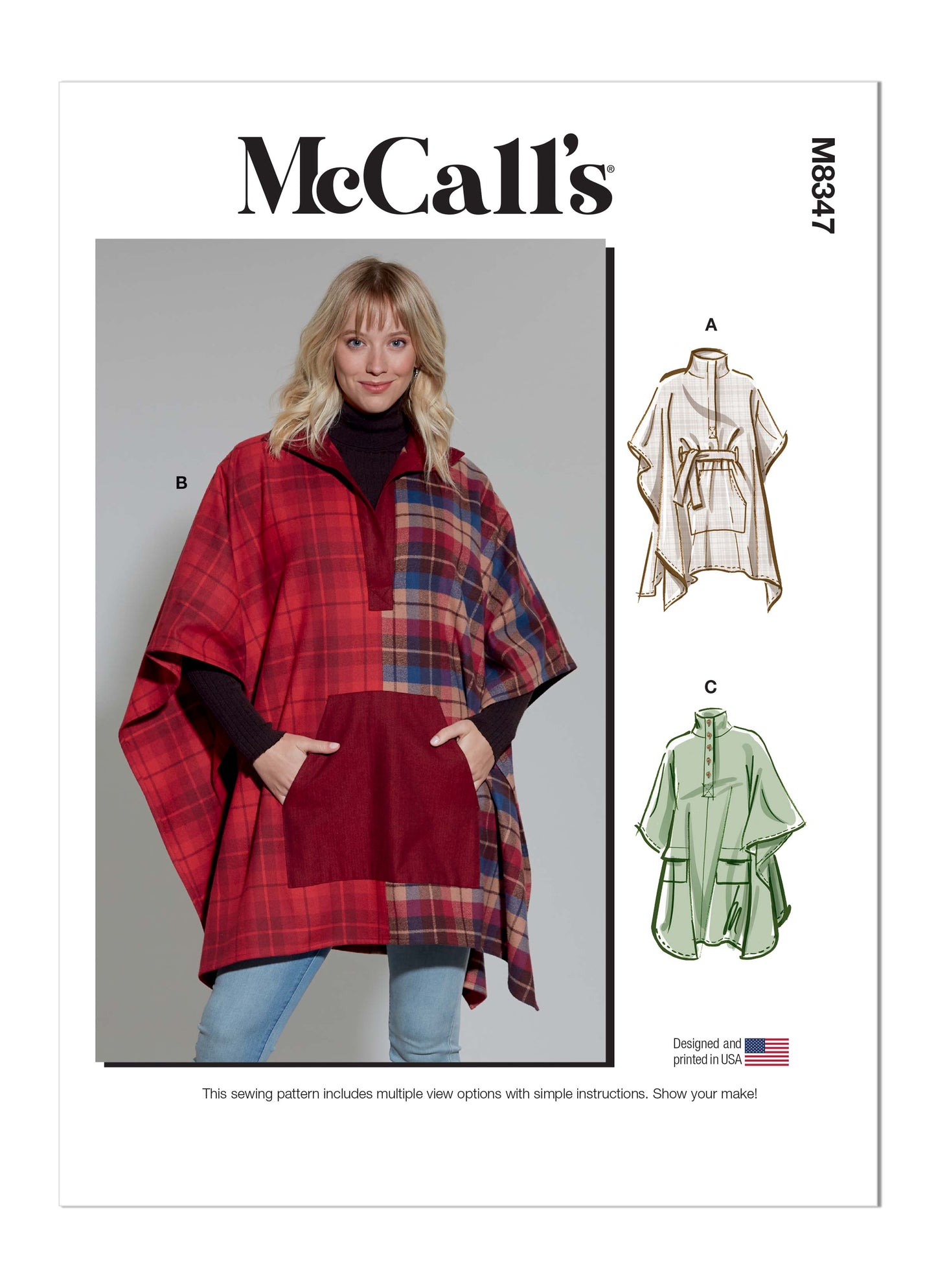 McCall's Pattern M8347  Misses' Poncho