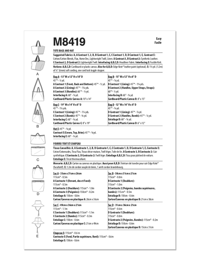 KnowMe Pattern M8419 Tote Bags and Hat