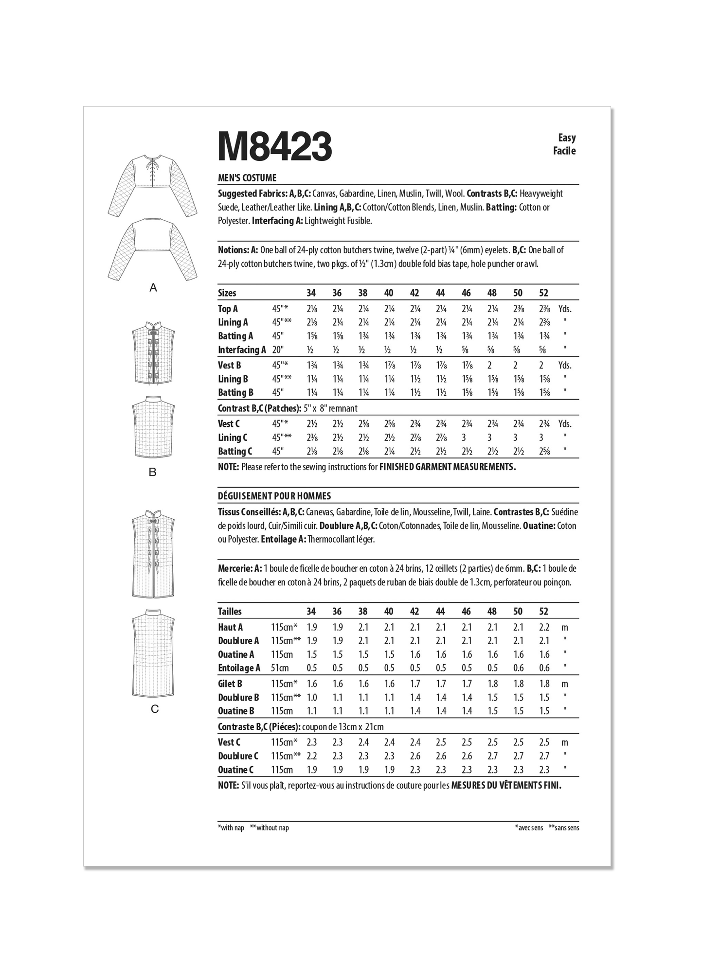 KnowMe Pattern M8423 Men/Boy Costume