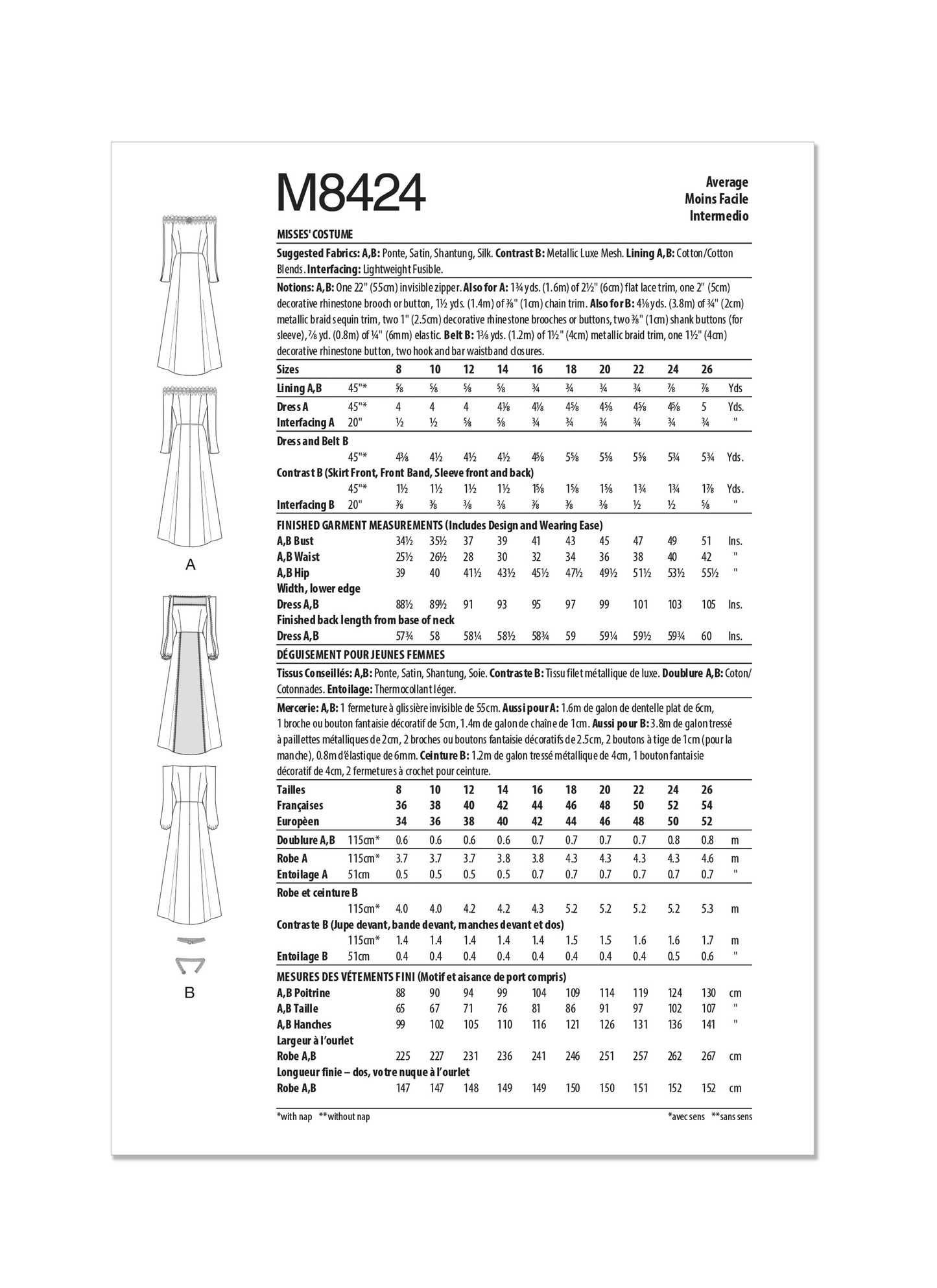 KnowMe Pattern M8424 Misses Costume