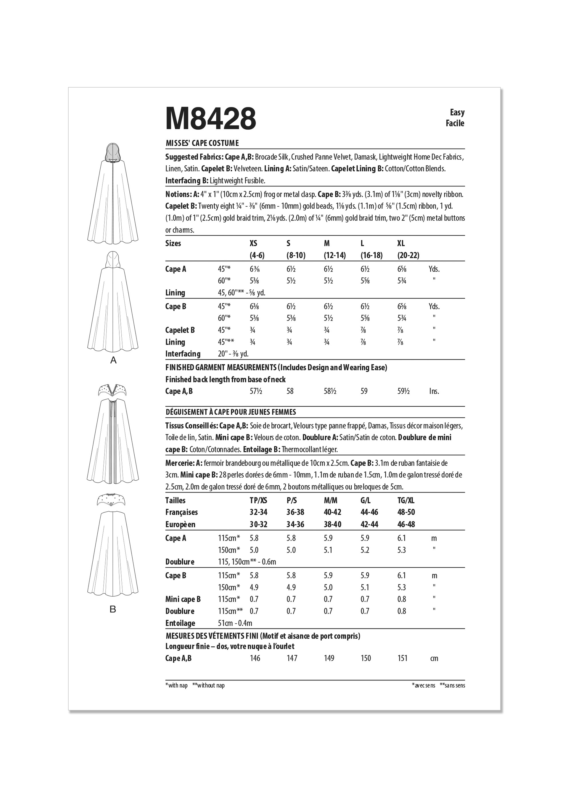 McCall's Pattern M8428 Misses' Costume