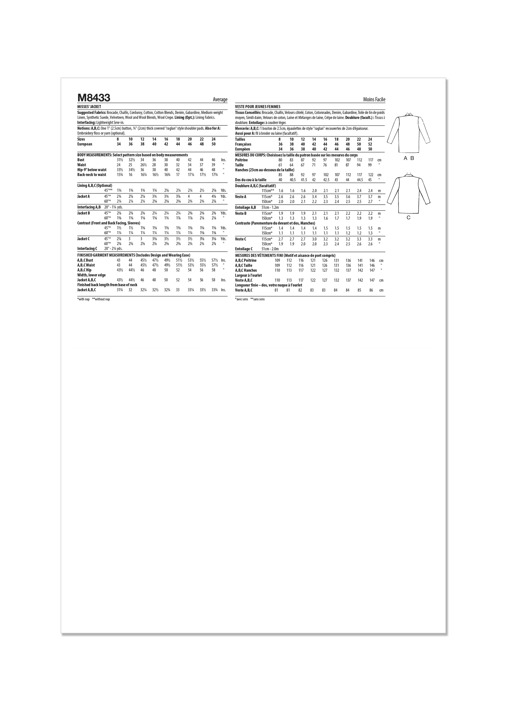 Mccall's Pattern M8433 Misses' Jacket