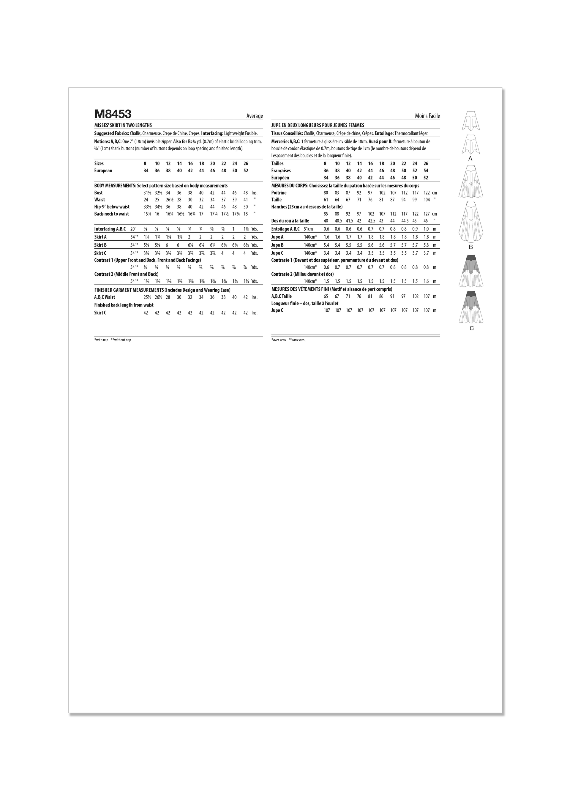 McCall's Pattern M8453 Misses' Skirt/Pants