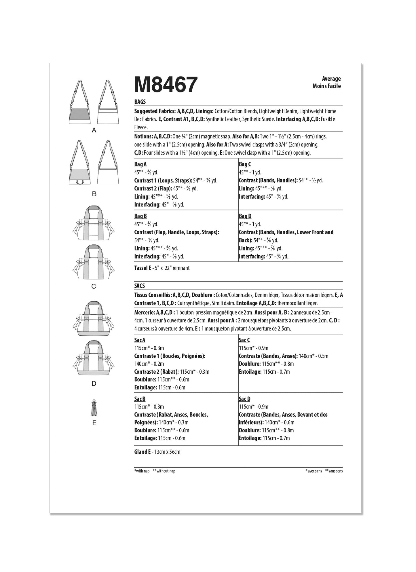 McCall's Pattern M8467 Accessories