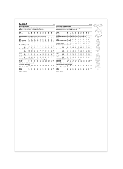 McCall's Pattern M8482 Misses' Tops and Skirts