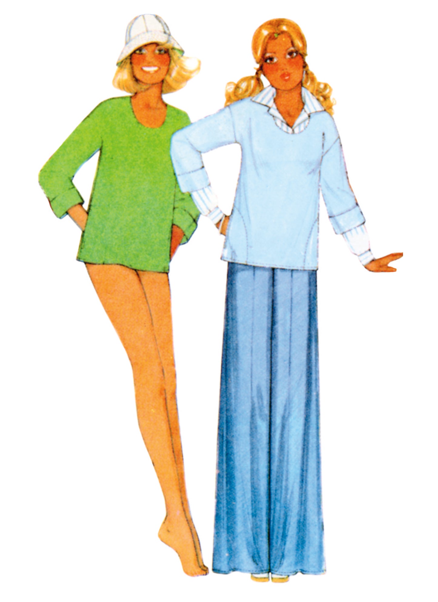 McCall's Pattern M8493 1970s Misses' Knit Tops, Skirt, Pants and Shorts