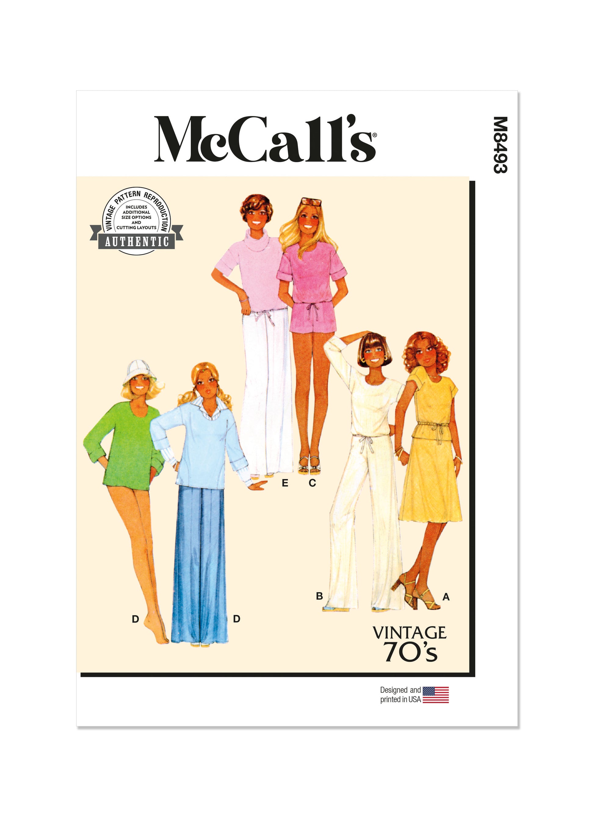 McCall's Pattern M8493 1970s Misses' Knit Tops, Skirt, Pants and Shorts