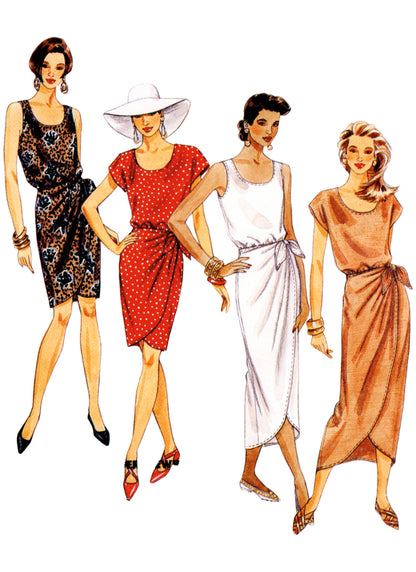 McCall's Pattern M8501 1990s Misses' Mock Sarong Dress in Two Lengths