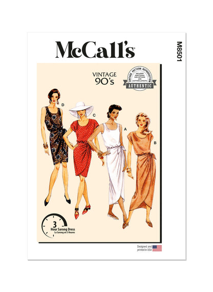 McCall's Pattern M8501 1990s Misses' Mock Sarong Dress in Two Lengths