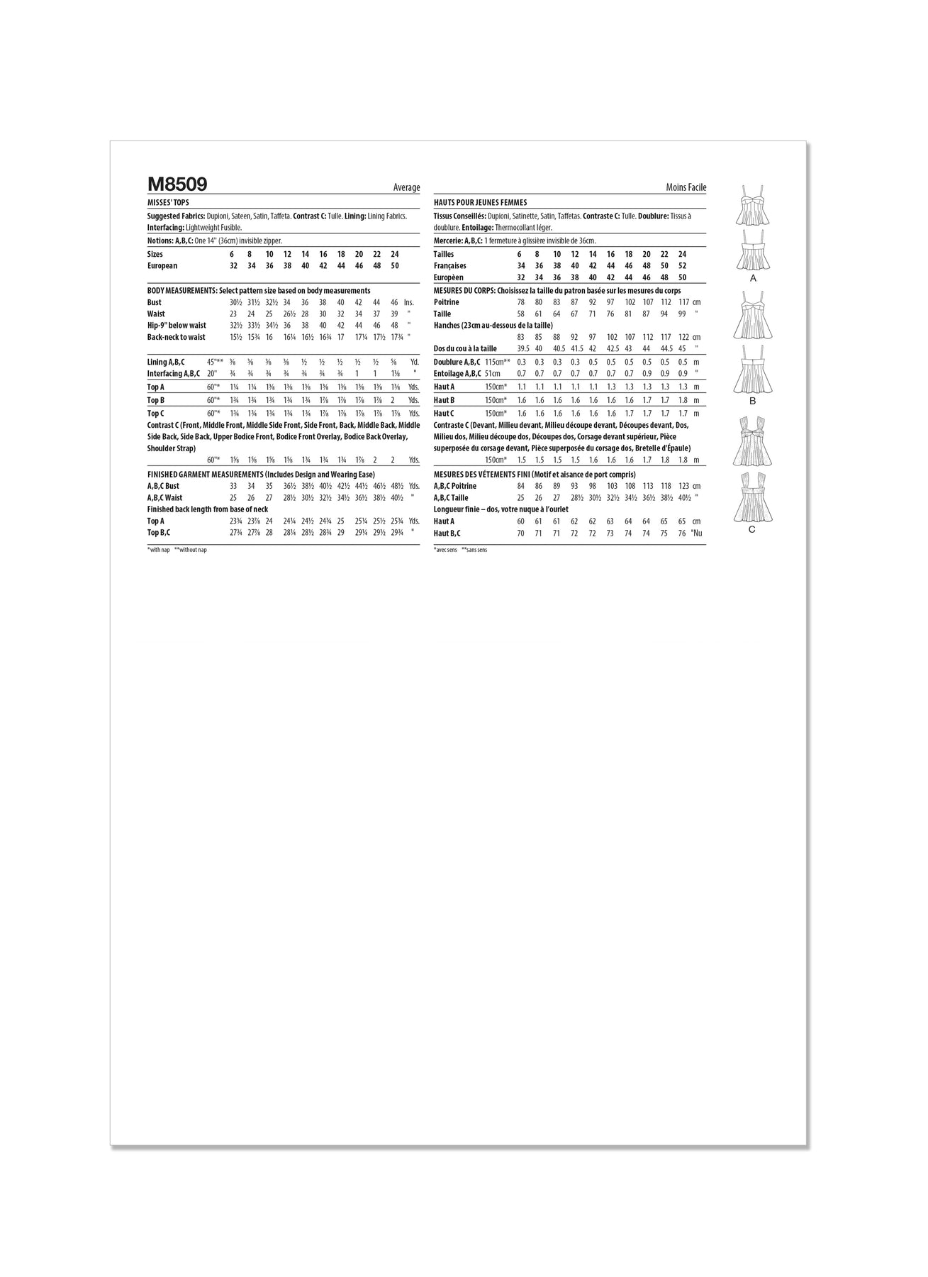 Mccall's Sewing Pattern M8509 Misses' Tops