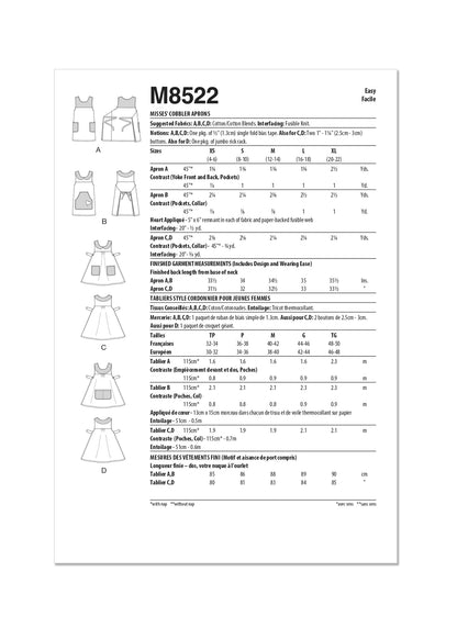Mccall's Pattern M8522 Misses' Cobbler Aprons