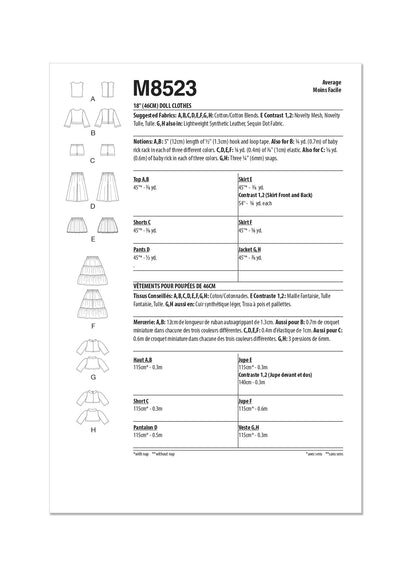 Mccall's Pattern M8523 18" Doll Clothes