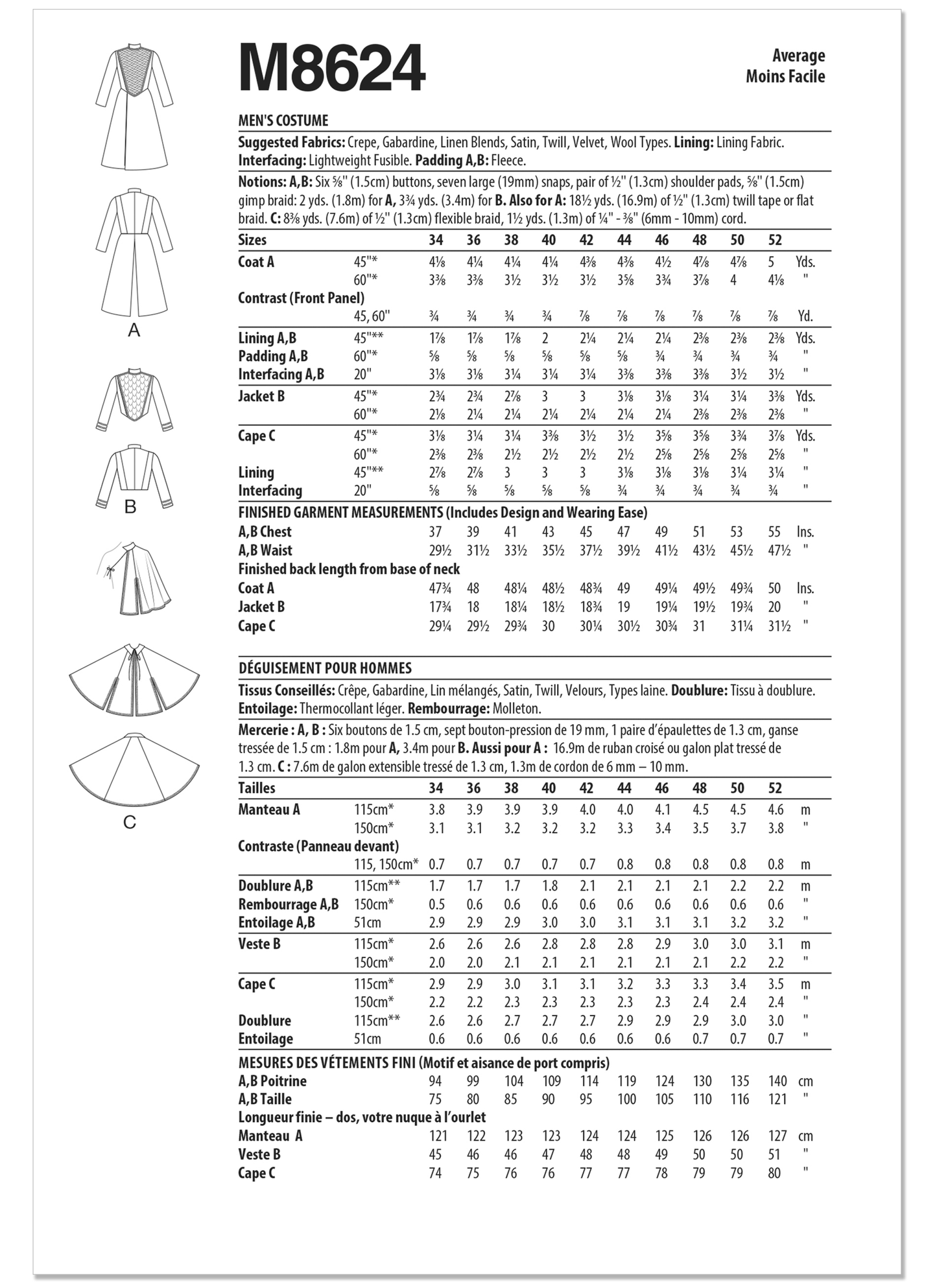 McCall's Pattern M8624 Men's Costume