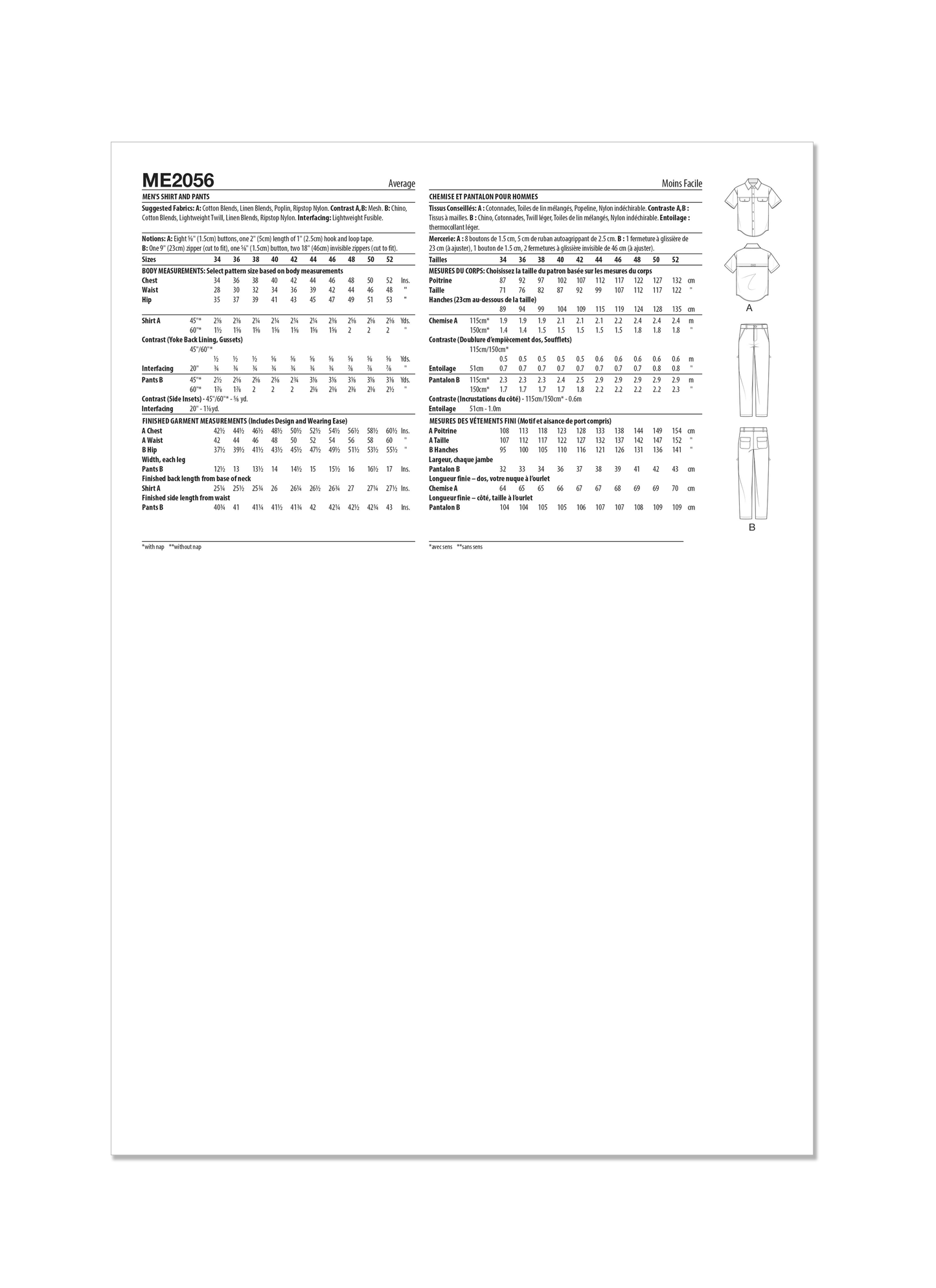 Know Me Pattern Me2056 Men's Shirt and Pants