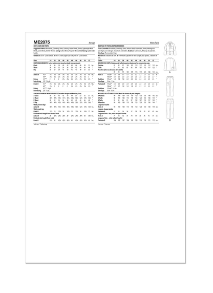 Know Me Pattern Me2075 Men's Jacket and Pants