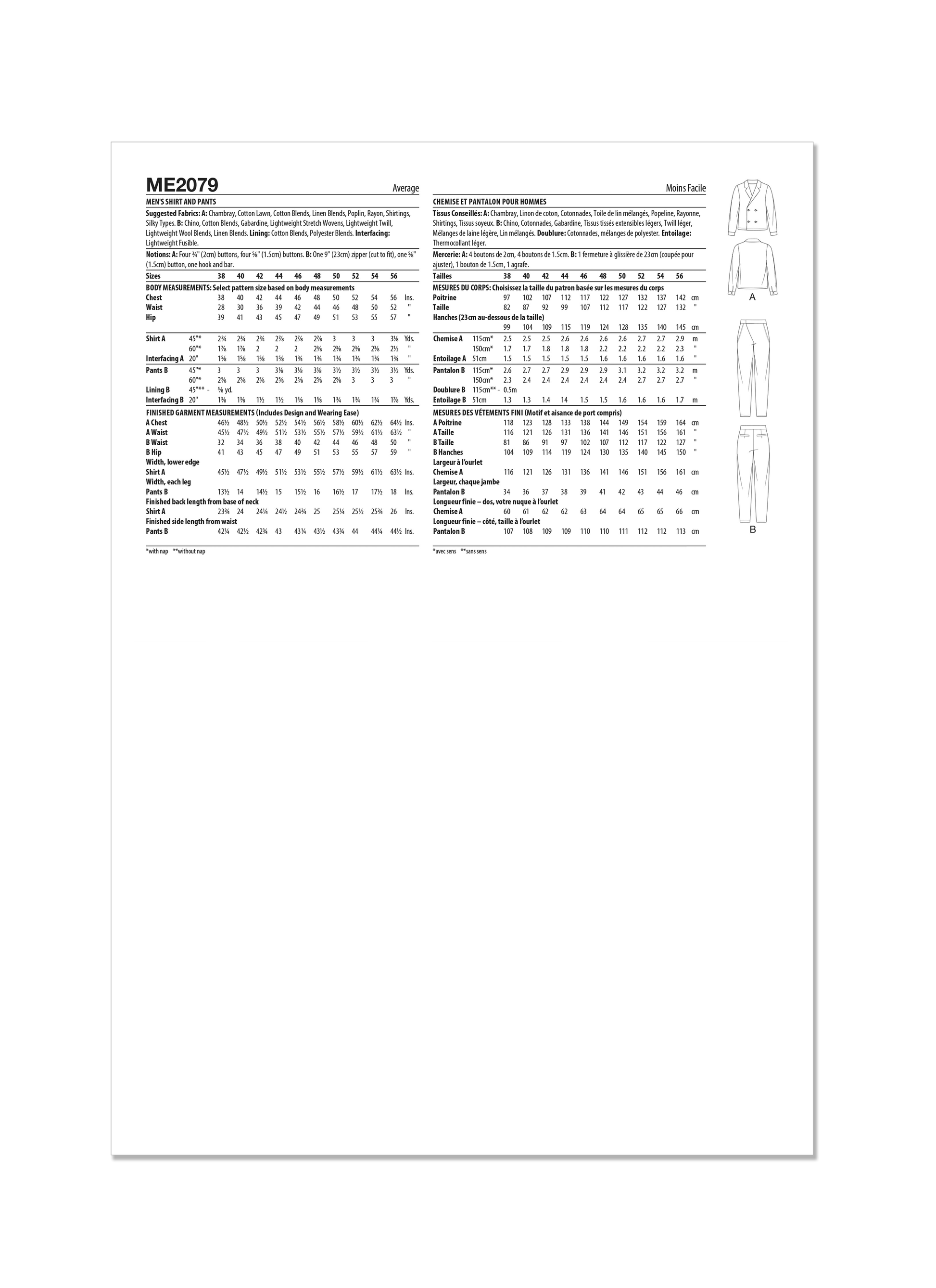 Know Me Pattern Me2079 Men's Shirt and Pants