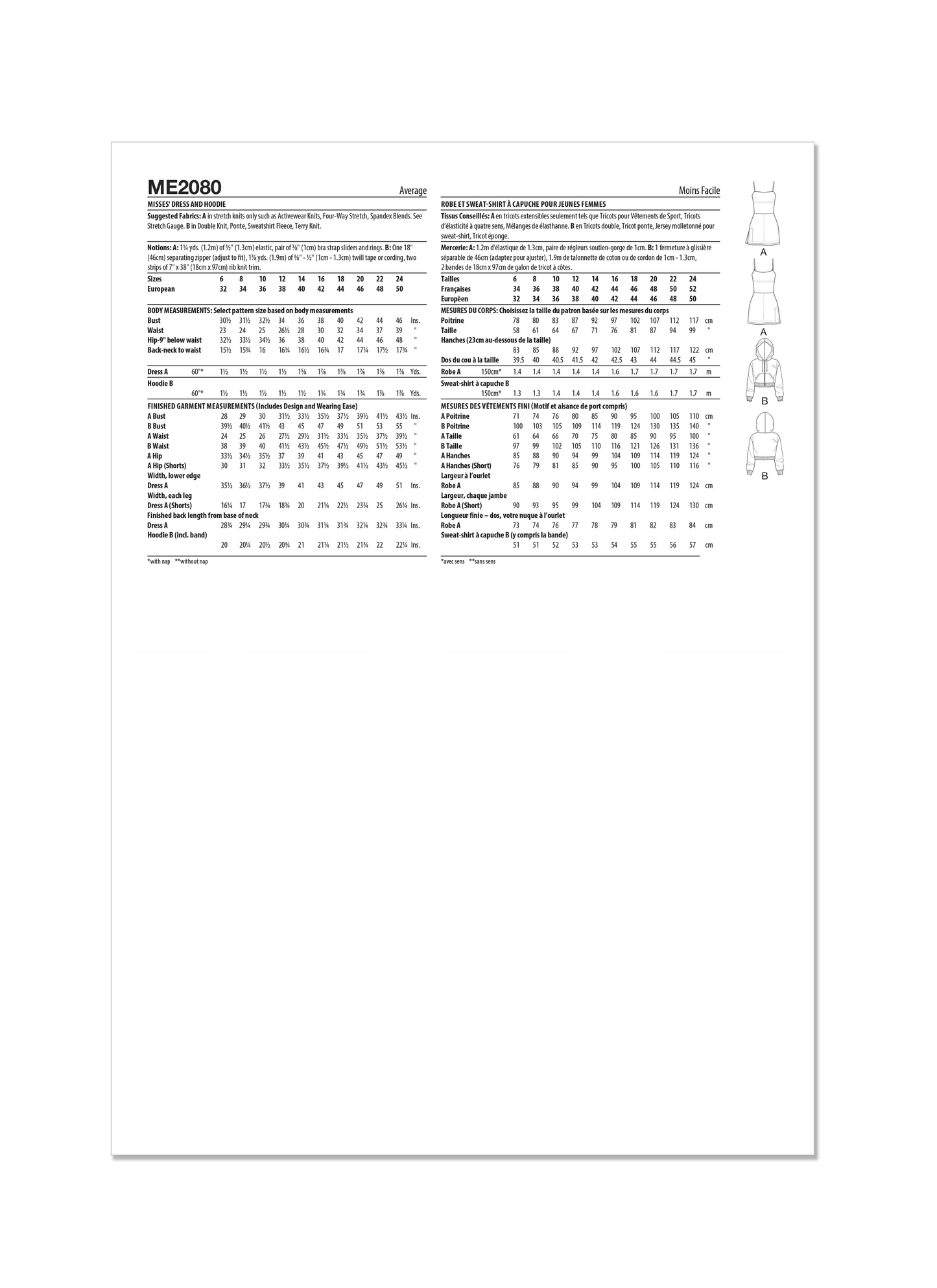 Know Me Pattern Me2080 Misses' Dress and Hoodie